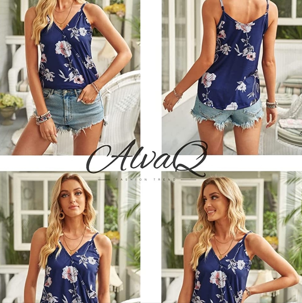 SOLD! Blue Floral V Neck Tank Top